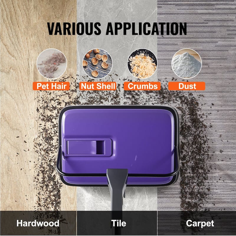 Carbon Steel Manual Carpet Sweeper with 7.87in Brush and Easy Dustbin - 44.1 x 9.1 x 6.3 inch