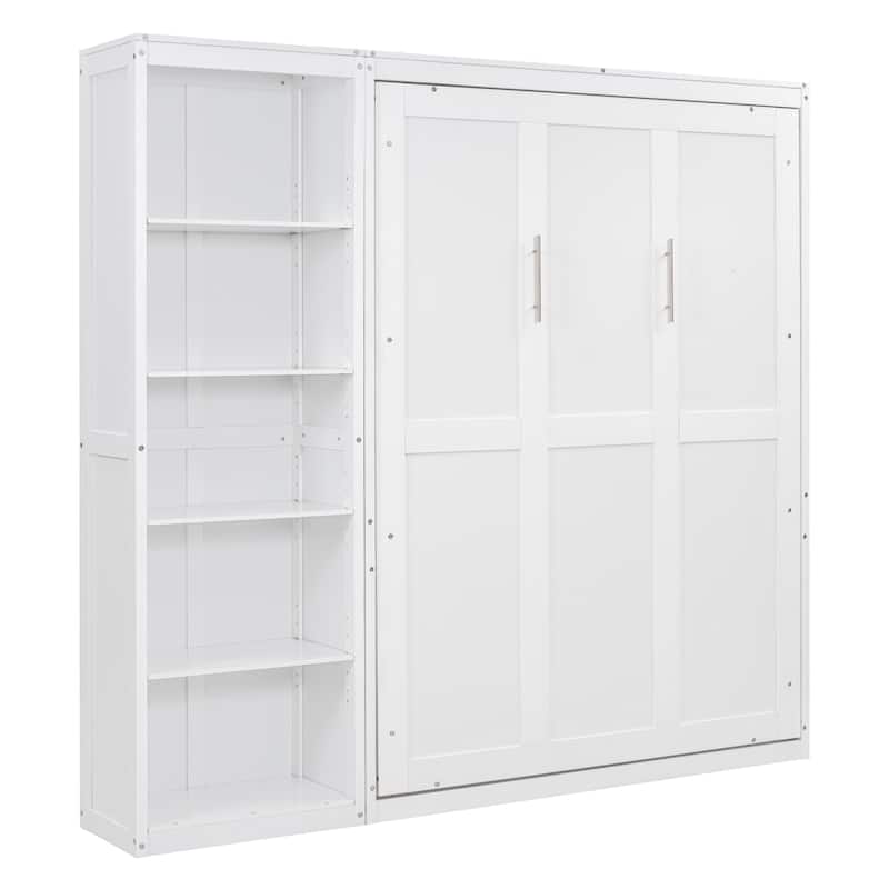 Space-Saving White Full Size Murphy Bed with Shelves and Flexible Slats for Maximum Comfort