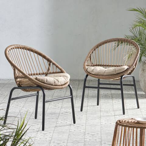Whitten Outdoor Outdoor Wicker Dining Chairs with Cushion (Set of 2) by Christopher Knight Home