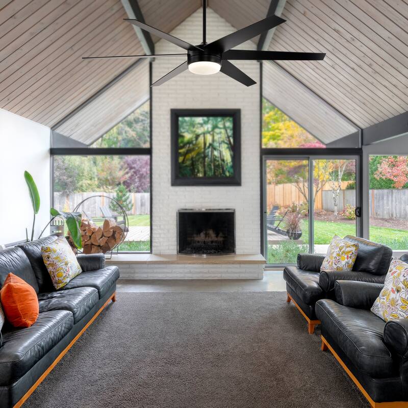 72-in Matte Black 6 Speed Ceiling Fan with LED Light and Remote Control