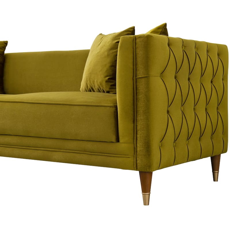 Macey Mid-Century Modern Rectangular Pillow Back Velvet Sofa