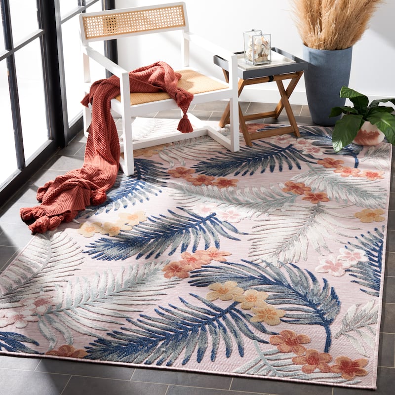 SAFAVIEH Cabana Mintje Indoor/ Outdoor Waterproof Transitional Rug - 2' x 9' Runner - Pink/Grey