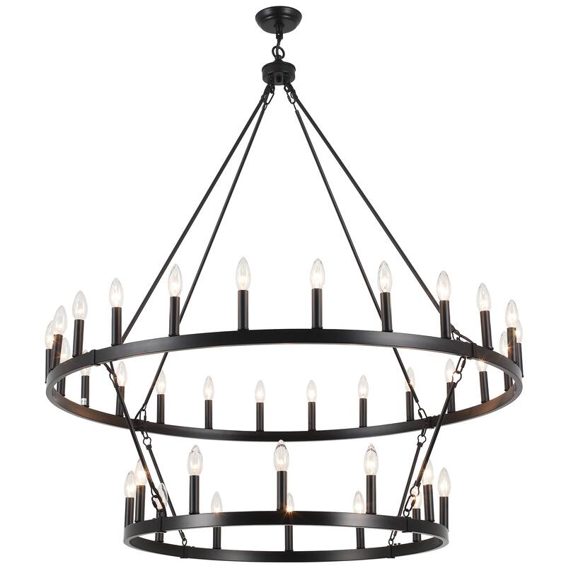 Rustic Wagon Wheel Chandelier 2 Tier 36-Light Extra Large Farmhouse Light Fixture