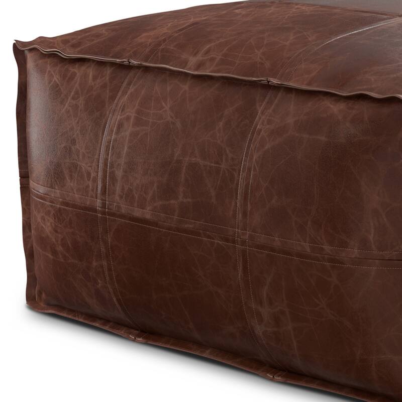 WYNDENHALL Erving Boho Square Pouf in Distressed Brown Leather