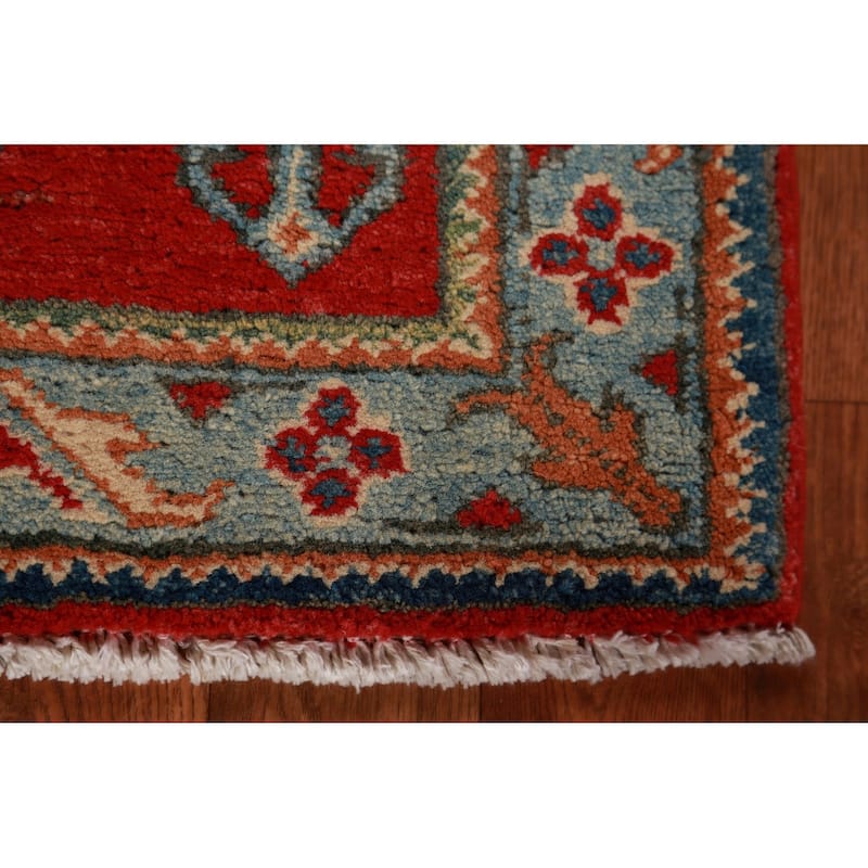 Red Geometric Kazak Rug Handmade Accent Wool Carpet - 2'0"x 3'0"