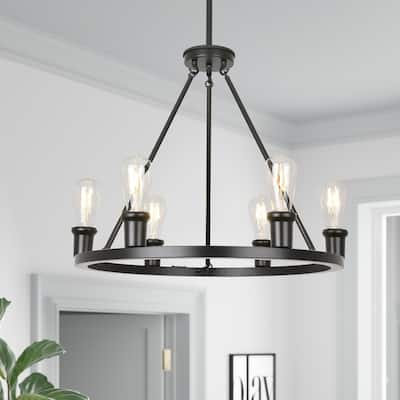 Starsky 6-Light 22.83inch Modern Farmhouse Round Ceiling Lights Wagon Wheel Chandelier