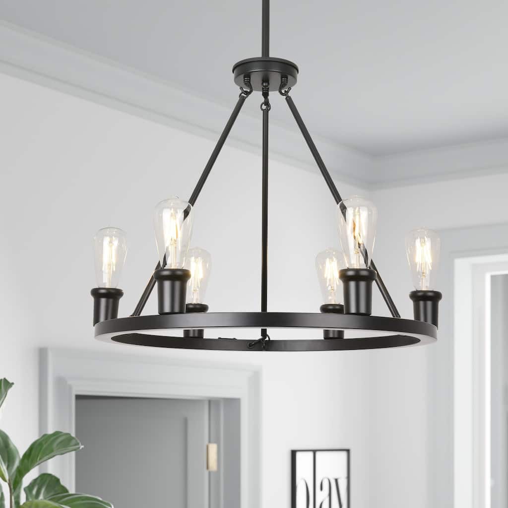 Starsky 6-Light 22.83inch Modern Farmhouse Round Ceiling Lights Wagon Wheel Chandelier