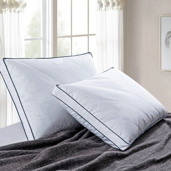 Medium-Firm 2-inch Gusset Feather and Down Pillows Set of 2 - White - Medium - Standard