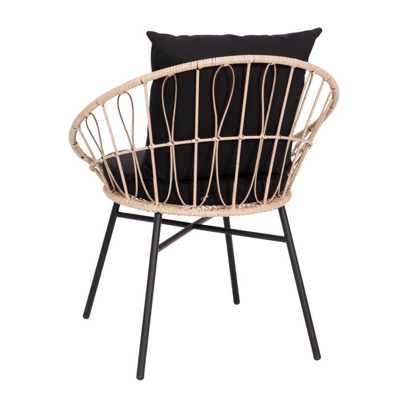 Indoor/Outdoor Boho Rattan Rope Chairs with Back & Seat Cushions
