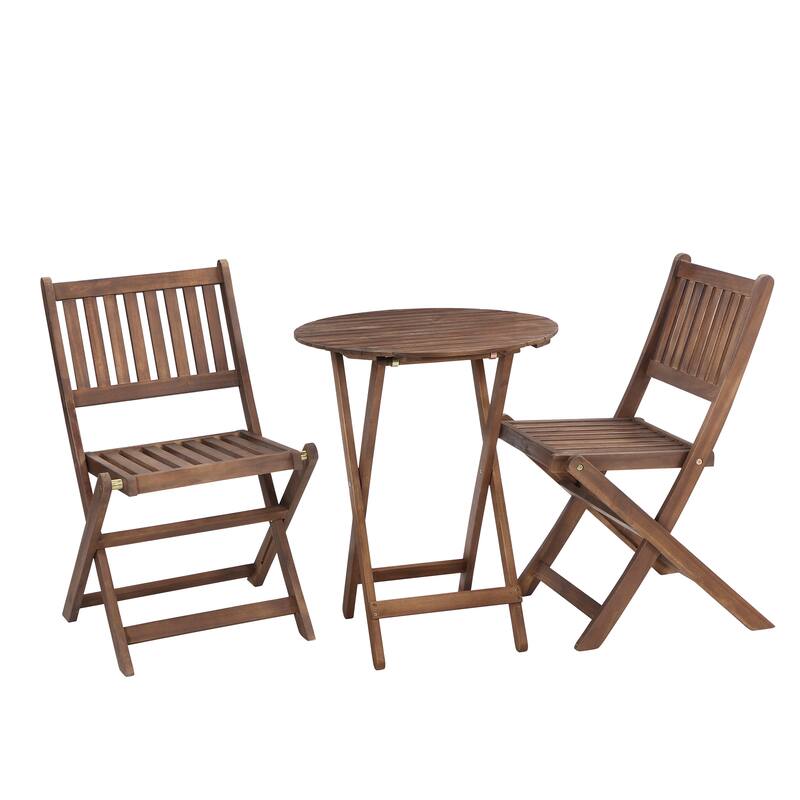 Acacia Wood Bistro Set with 2 Folding Chairs & Round Table, 3-Piece