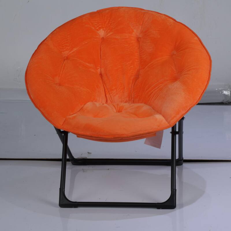 Comfy Folding Saucer Chair for Bedroom, Faux Fur Lounge Moon Chair with Sturdy Metal Frame, Oversized Plush Flower