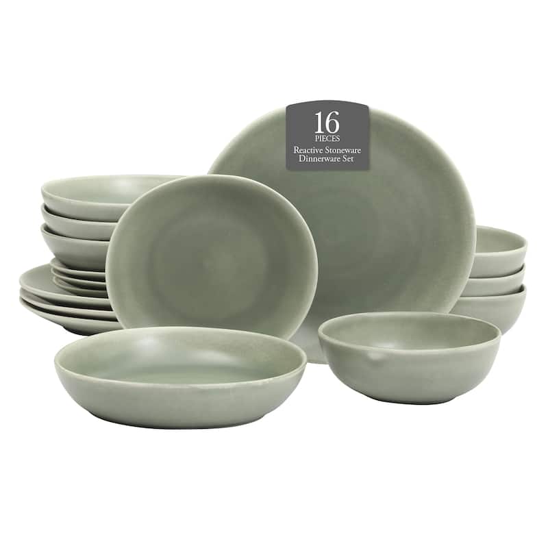 Gibson Elite Zion Mist 16 Piece Stoneware Reactive Glaze (Service for 4) Ceramic Plates and Bowls Modern Organic Dinnerware Set