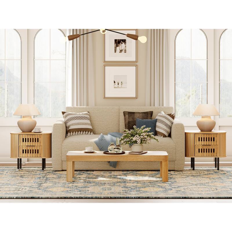 WAMPAT Fluted 2-Drawer Nightstand - 4-drawer - Oak