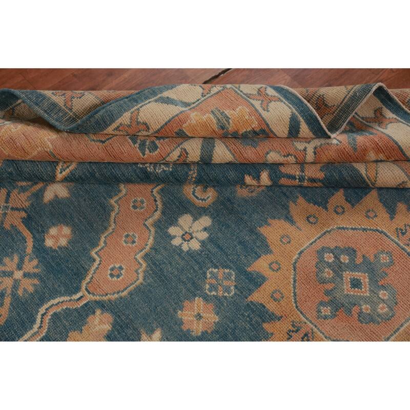Hand Knotted Oriental 100% Wool Carpet Transitional All-Over Navy Blue & Blues Oushak Area Rug - 13' 10'' X 10' 1''