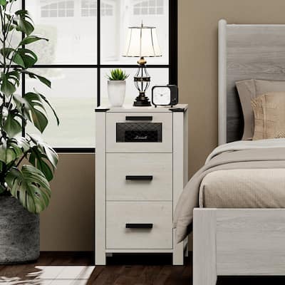 WAMPAT 2 Pack End Table with 3 Drawer Stroage, Sofa Side Table