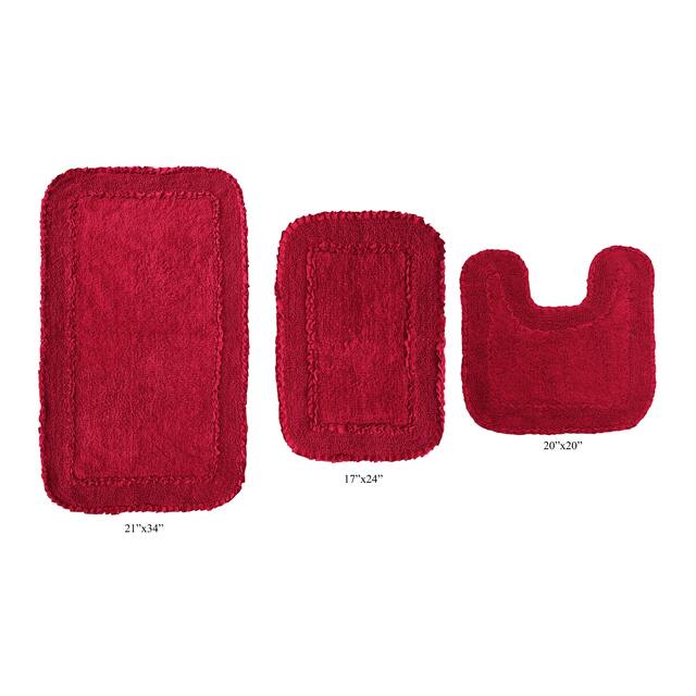 Radiant Collection Absorbent Cotton 3 Piece Set Machine Washable Bath Rug - Red
