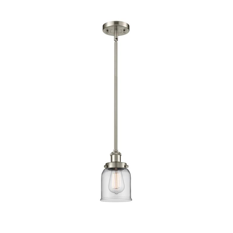 Innovations Lighting Small Bell 5" Wide Mini Pendant - Rod Hung - Brushed Satin Nickel / Clear
