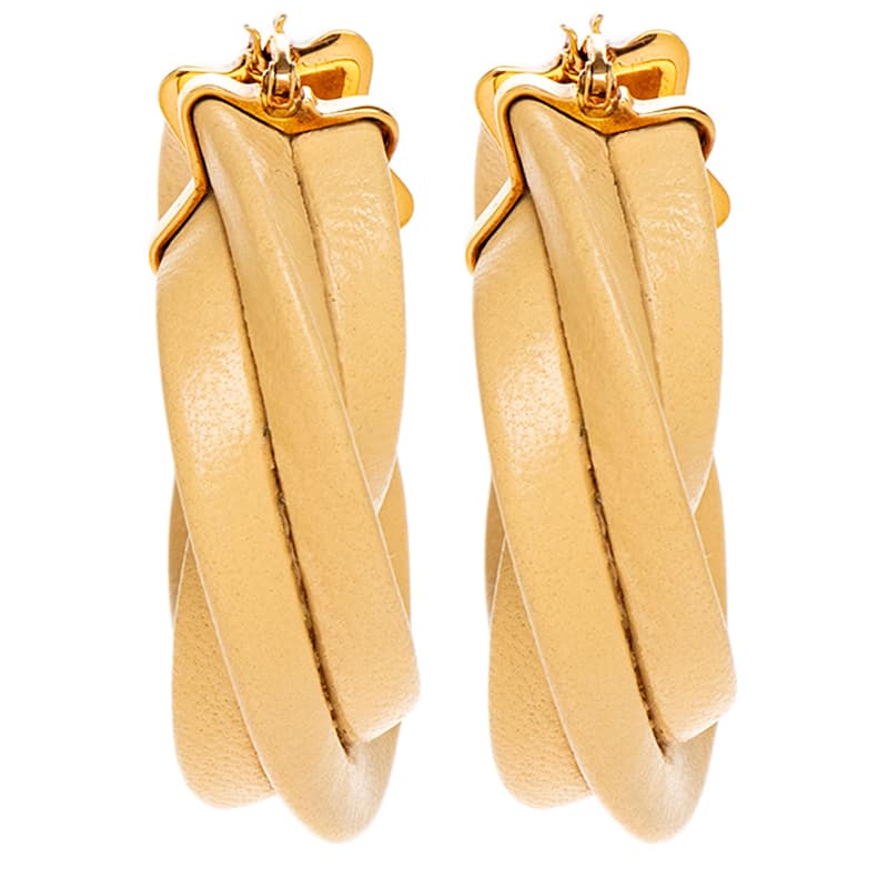 Bottega Veneta Twisted Hoop Earrings - Poridge Beige and Gold