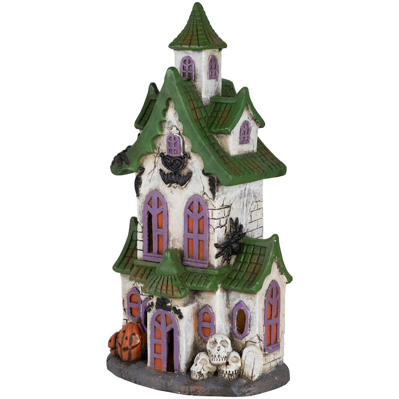 LED Lighted Haunted House with Skulls Halloween Decoration - 22.75"