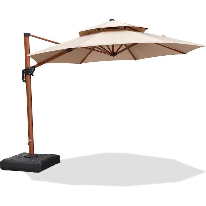 PURPLE LEAF Double Top10/11/12/13ft Round Patio Cantilever Umbrella in Wood Color