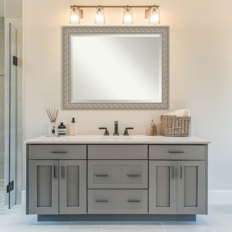 Sydney Silver Beveled Framed Bathroom Vanity Wall Mirror - Sydney Silver