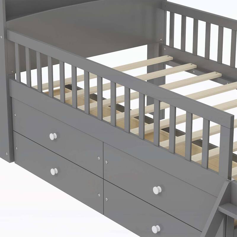 Versatile Wooden Twin Bed with Multiple Storage Options for Kids