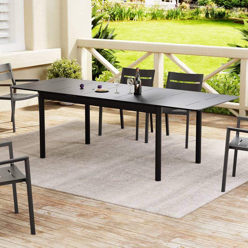 All-aluminum Outdoor Dining Table Extension for 6 or 8 Seats - 63"/94.5" L x 35.43" W x 29.76" H