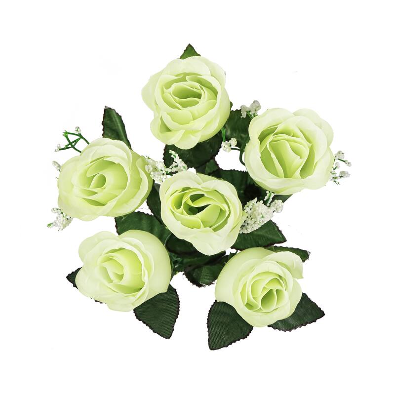 Set of 12 Green Artificial Rose Bud Flower Stem Bush Bouquet 14in - 14" L x 6" W x 6" DP