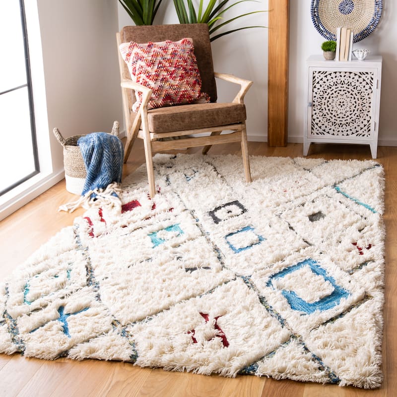 SAFAVIEH Handmade Casablanca Shag Synne Wool Rug - 4' x 6' - Ivory/Charcoal - Rectangle