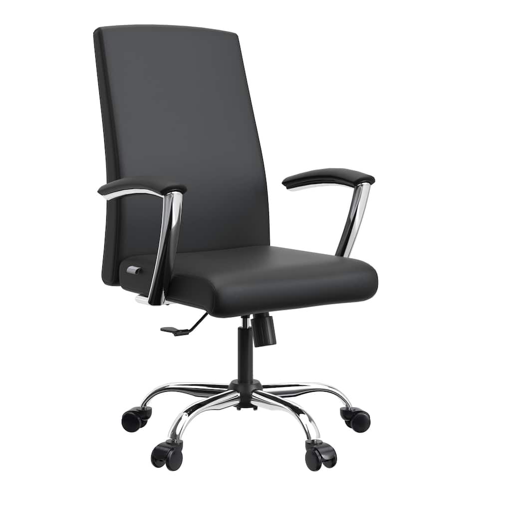 Evander Ergonomic Leather Office Desk Chair with Aluminum Frame, Foam Cushion, Fixed Armrests, 360° Swivel & Quick Assembly