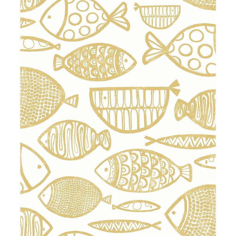 Seabrook Designs Cadence Fish Non-Woven Unpasted Wallpaper - 20.9 in. W x 33 ft. L - Honey