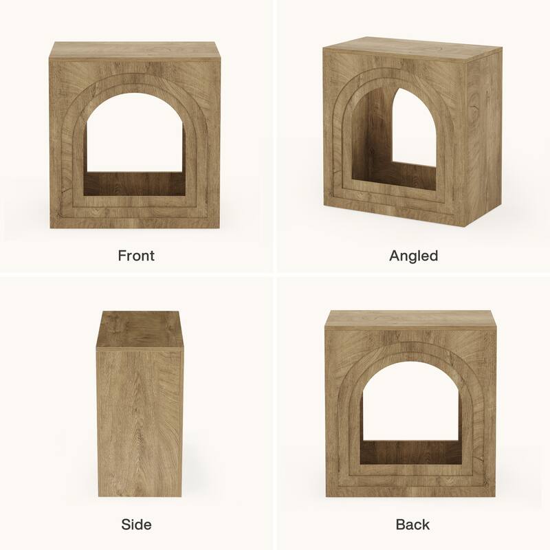 Square End Table, 2-Tier Farmhouse Side Table with Arched Open Shelf