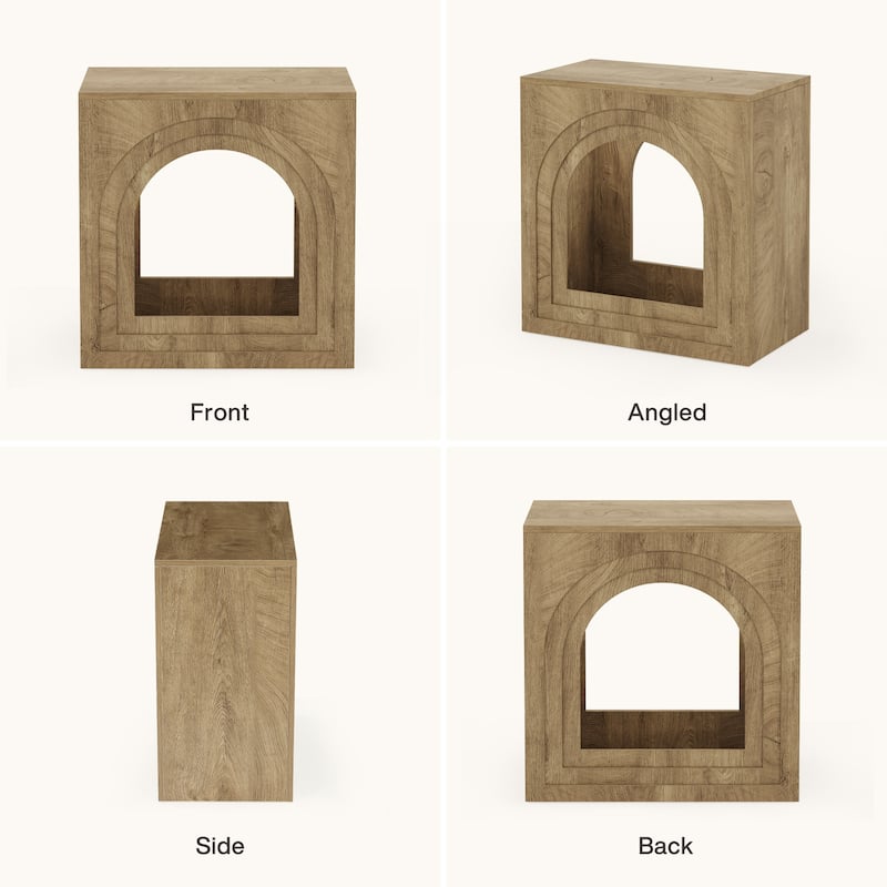 Square Farmhouse End Table, 2-Tier Side Table with Arched Open Shelf