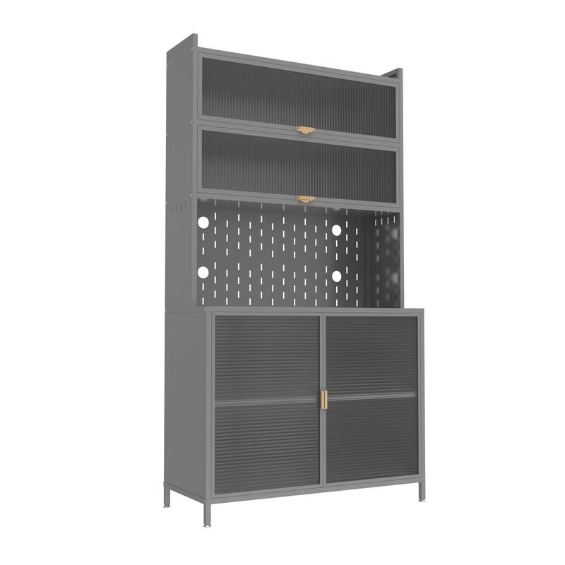 Anmytek 73'' Gray Metal Kitchen Pantry Cabinet with Shelves Enclosed Storage for Kitchen, Dining Room