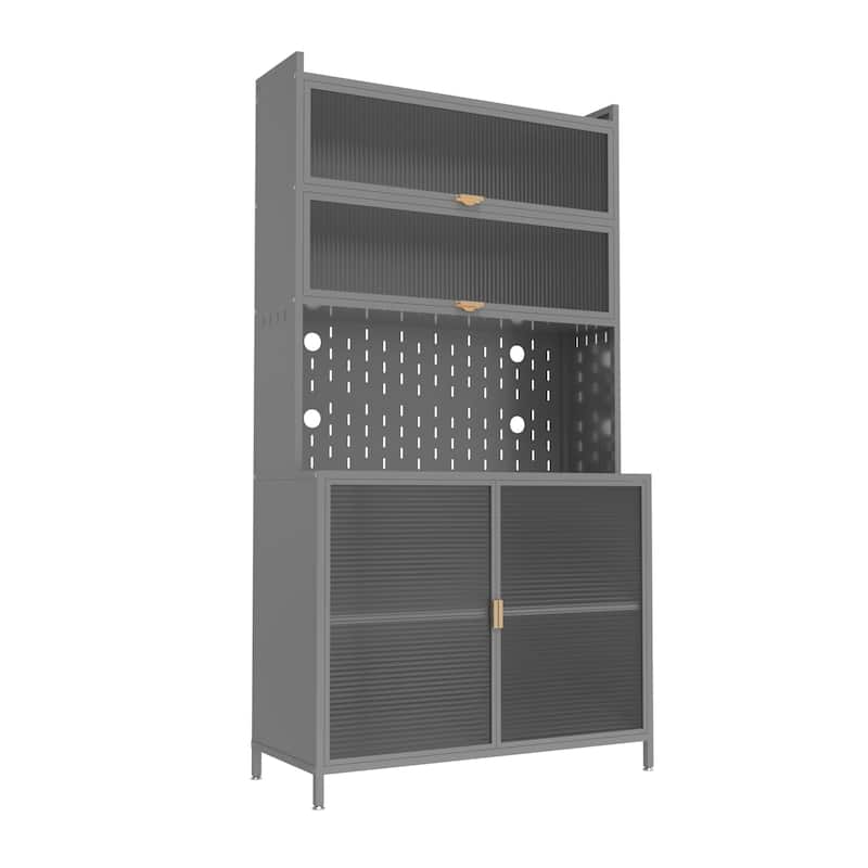 Homy Casa 73'' Tall Kitchen Pantry Cabinet 6 Flip Doors & Pegboard