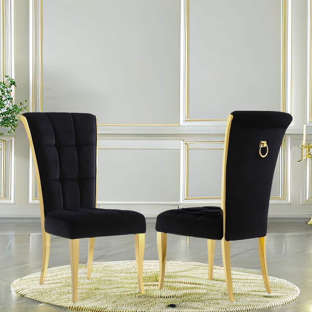Luxury Velvet Upholstered Dining Chairs with Polished Gold Metal Legs
