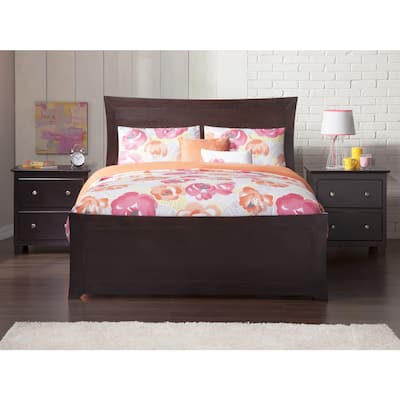 Traditional Bed Frame with Footboard - Solid Wood Bed with Symmetrical Design - Espresso Finish