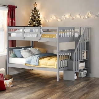 Full-over-Full Bunk Bed with Stairway, Storage and Guard Rail