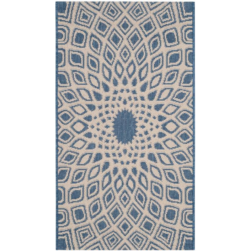 SAFAVIEH Courtyard Misako Indoor/ Outdoor Waterproof Patio Backyard Rug - 2' x 3'7" - Blue/Beige