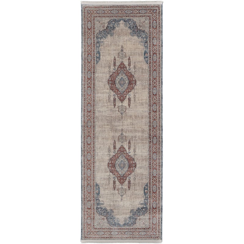 Grand Bazaar Gilford Machine Made Medallion Transitional Area Rug - 2'8" x 10' - Gray/Red/Blue