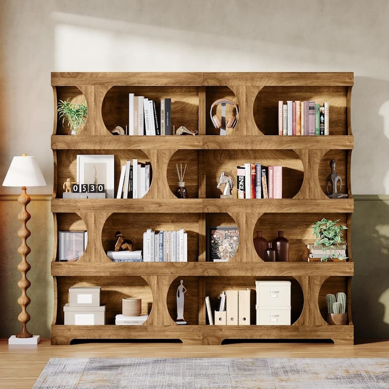 71" Tall Bookcase Wood 4-Tier Bookshelf, Modern Freestanding Display Storage Shelves