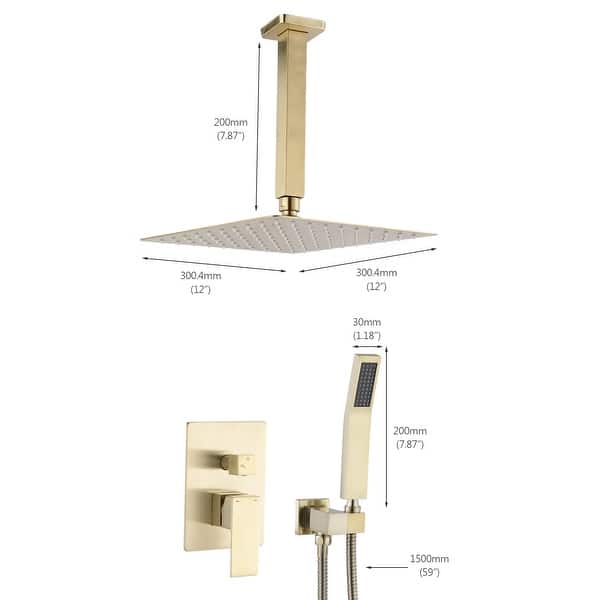 dimension image slide 9 of 14, YASINU 2 Function Ceiling Mounted Square Rainfall Shower Head Bathroom Shower System Sets