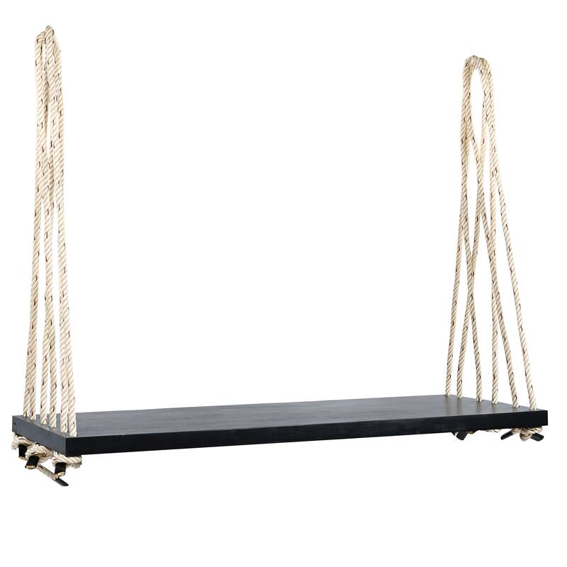 Outdoor Wood Hanging Chair with Cushions & Adjustable Assembly, 400 lbs Capacity, Swing Chair with Durable Hemp Ropes