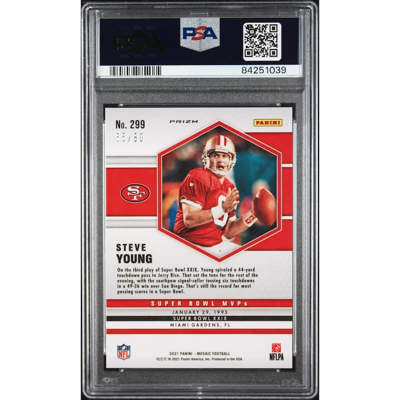 Steve Young 2021 Panini Mosaic Fusion Red Yellow Choice Card #299 PSA 9 65/80 - 8'6" x 11'6"