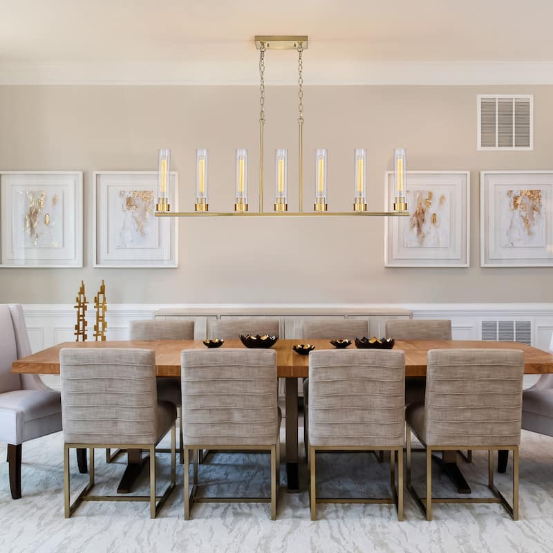 Modern 7-Light Linear Pendant Light with Clear Ribbed Glass