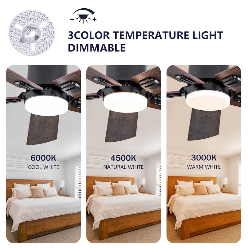 42-inch Ceiling Fans with Light and Remote, Dimmable LED, Quiet Reversible DC Motor,for Bedroom Indoor Outdoor Use