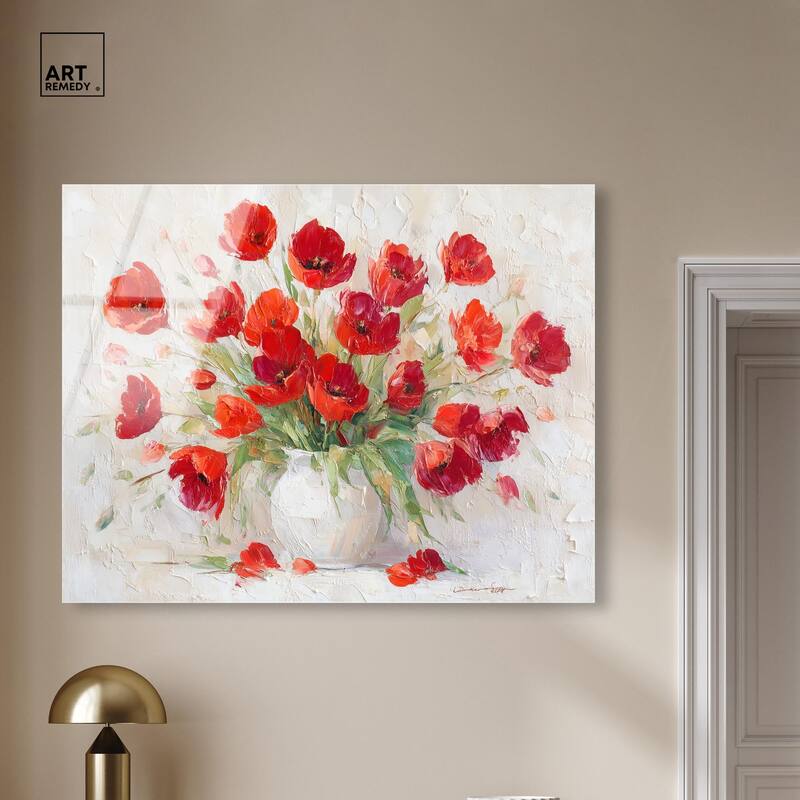 Red Blooms in a Vase Acrylic by Art Remedy, Ready to Hang