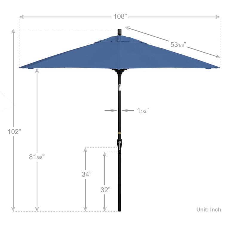 California Umbrella 9' Round Crank Lift Push Button Tilt Black Aluminum Patio Umbrella with Olefin Royal Blue Fabric
