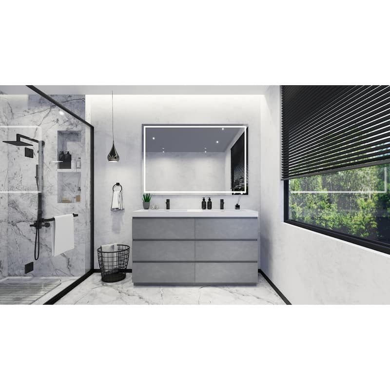 Angeles 60" freestanding bath vanity with dual basin reinforced acrylic top - 60 - Cement Gray