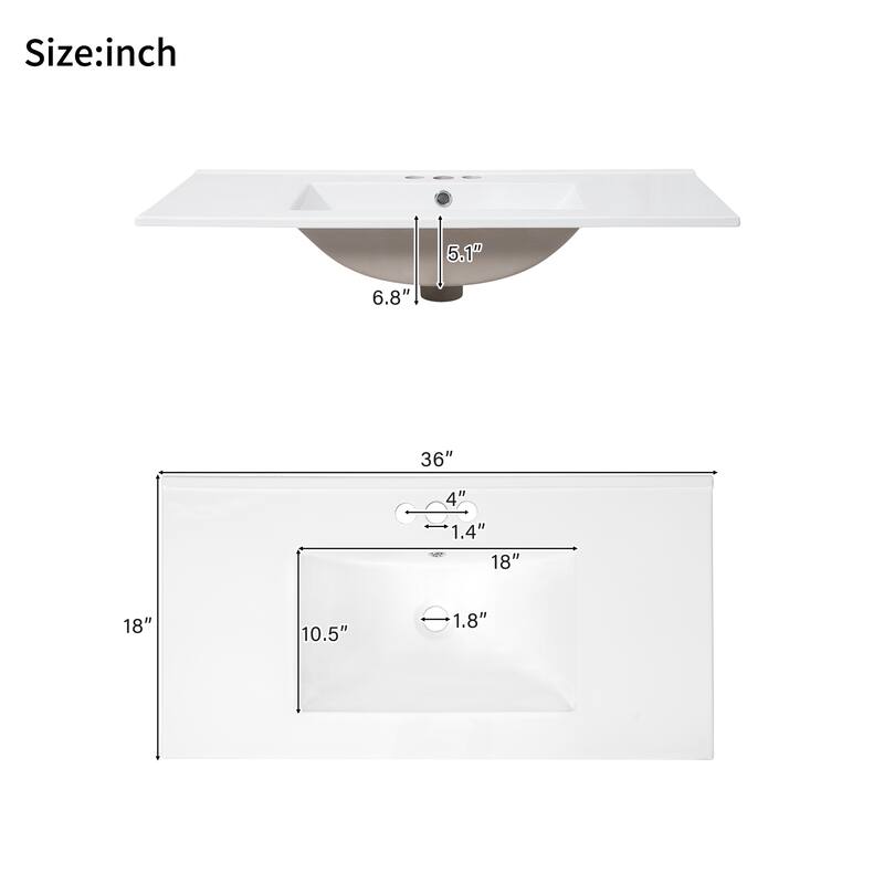 36" Modern Bathroom Vanity with Ceramic Sink